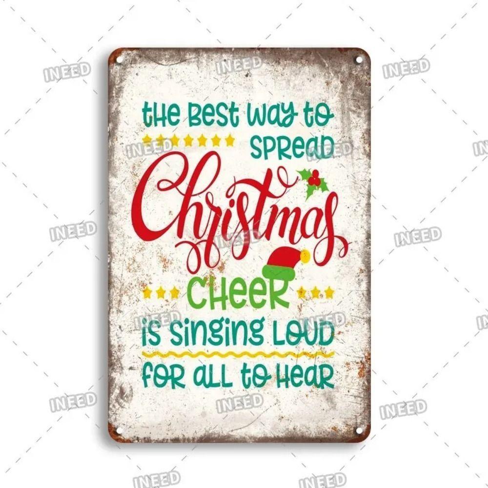 Vintage Christmas Metal Tin Sign Home Festive Wall Decor
