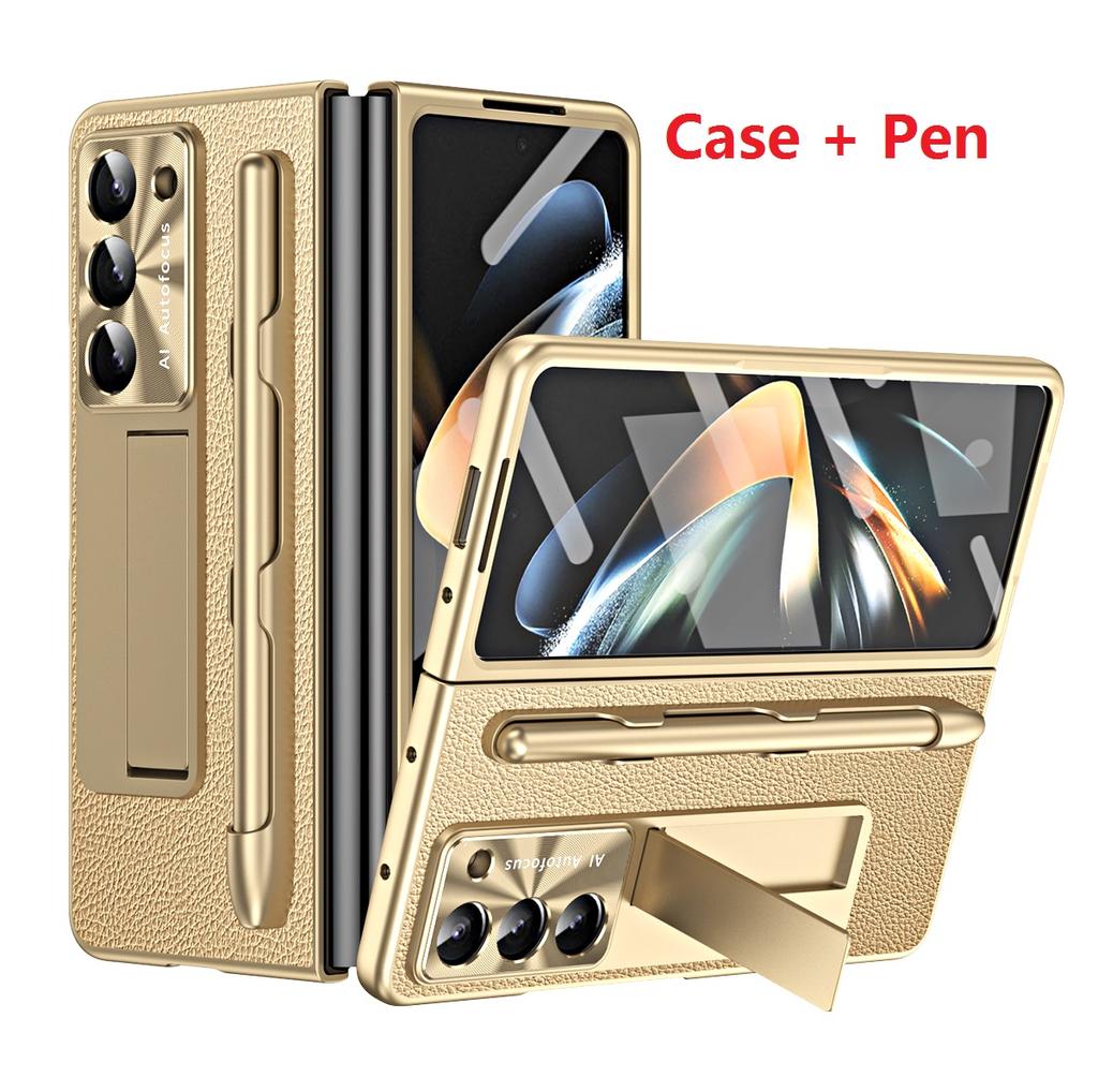Leather for Samsung Galaxy Fold 6 5 4 3 Case Slim Hard Stand Protective Film Cover Stand Mental Holder Shockproof Luxury