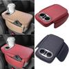 PU Leather Car Center Console Armrest Cushion with 2 Cup Holders And Side Pocket Auto Heightened Pad Car Armrest Cover
