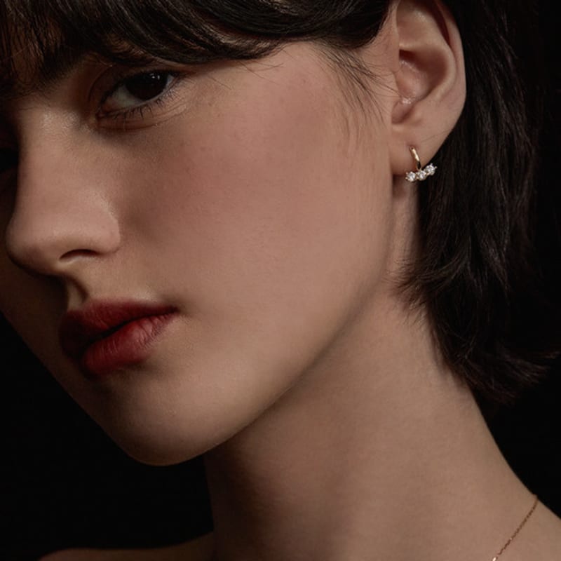 LUNNE 10k Triple Q One-Touch Ring Earrings (10k Gold) #ER20