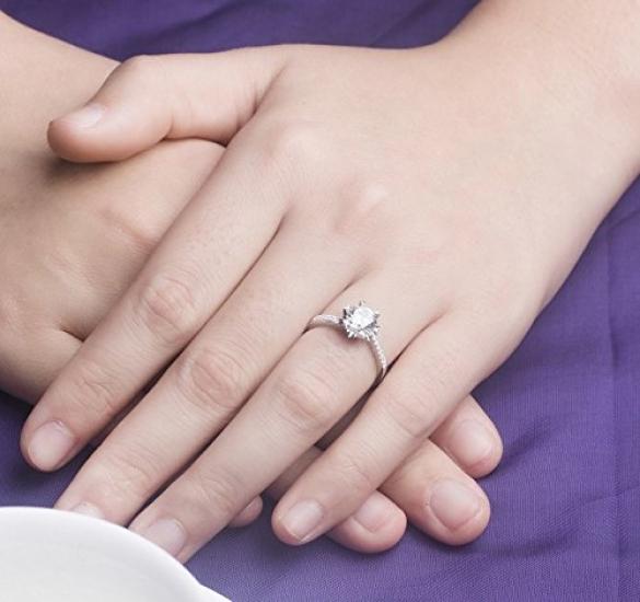 Lucky Style Brilliant 1ct Diamond Women Engagement Ring Pure Silver Excellent Wedding Jewelry Gift for Bride [THREE MAN] (13)