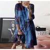 Large Size Women's Autumn Digital Printed Round Neck Long Sleeved Dress