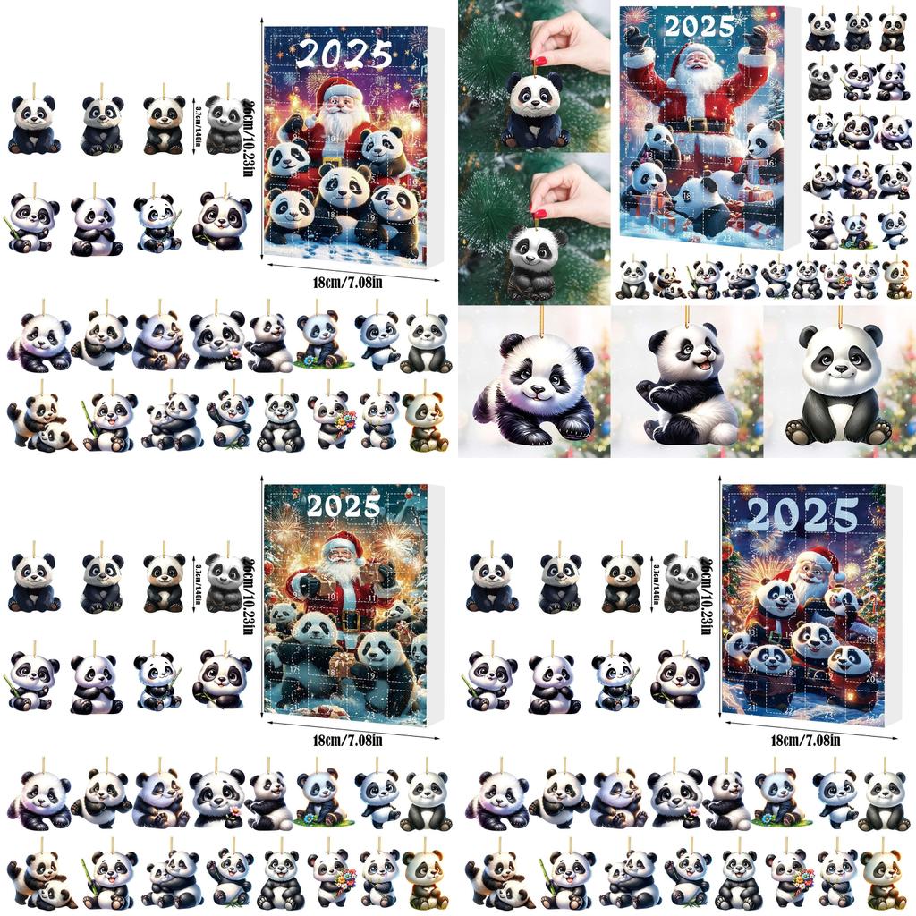 Christmas Panda Themed Advent Calendar Gift Set With 24 Acrylic Pieces For Celebrations