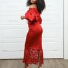 Women's One-Shoulder Lace Banquet Dress with Lantern Sleeves