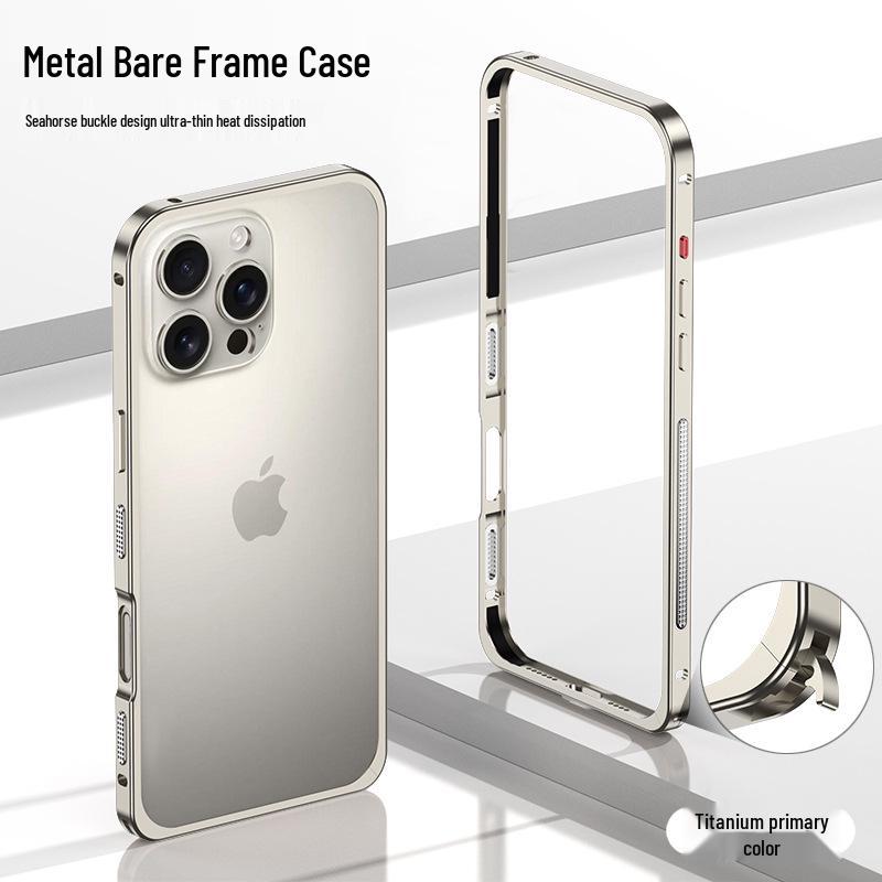 Ultra-Thin Lightweight Metal Frame iPhone 16/15 Pro Case with Seahorse Buckle Design and Heat Dissipation