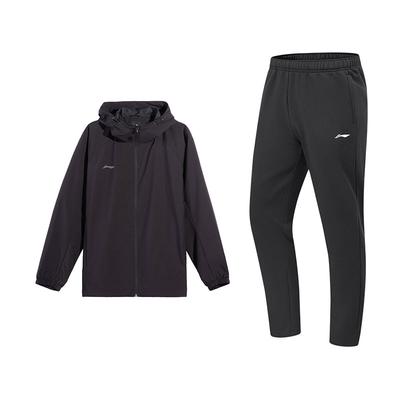 Warm Comfortable Water-Resistant Hooded Long Sleeve Windbreaker Fleece Knit Sweatpants Casual Sports Suit Men Suit AFDVJ19-1+AKLUA75-5