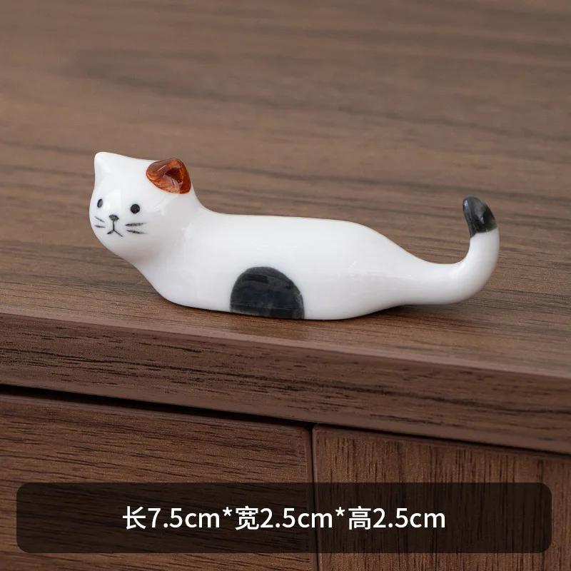 Ceramic Cute Cat Chopstick Holder Tableware Japanese Style Underglaze Restaurant Simple Oval Spoon Bracket Utensil for Kitchen
