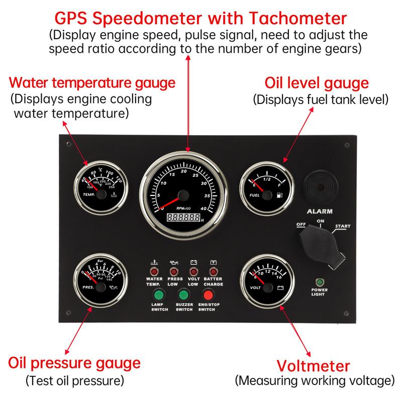 Boat Instrument Panel Tachometer Fuel Level Water Temperature Oil Pressure Meter Voltmeter 5 Dash Gauge Set Boat Gauge Panel