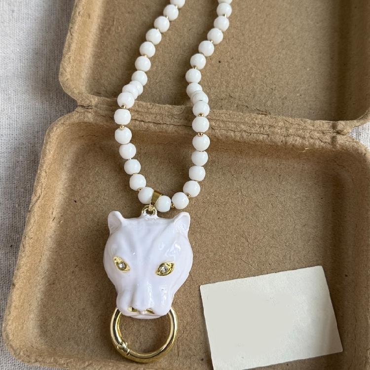 Pearls Necklace Enamel Leopard Head Pendant Clavicle Chain Women's Luxury High End Jewelry for Parties And Event