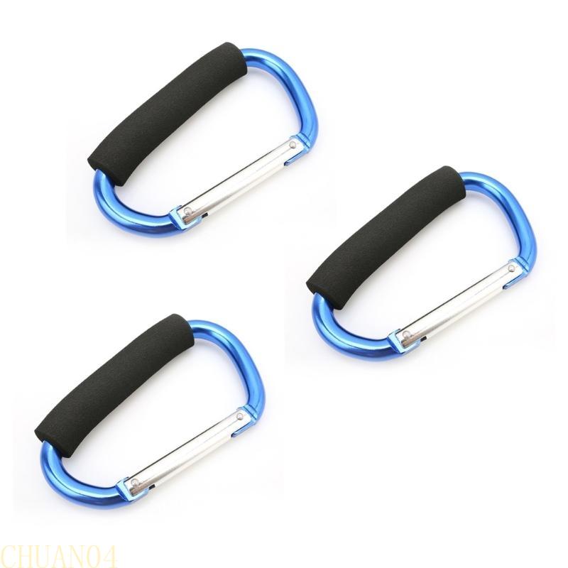 3Pcs Aluminum Alloy D-Shaped Carabiner Sponges Shopping Hook Large Stroller Clip Mountaineering Buckles - Shopping Cart Gripper