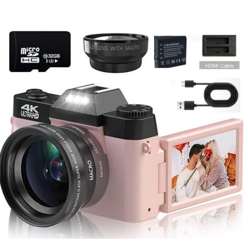 4K HD Mirrorless Retro Camera with Flip Screen, WiFi, 16x Zoom, Image Stabilization, and Beauty Mode.