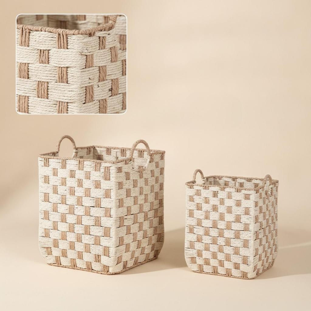 2 Pieces Paper Storage Basket Handwoven Organizer Bin Lightweight