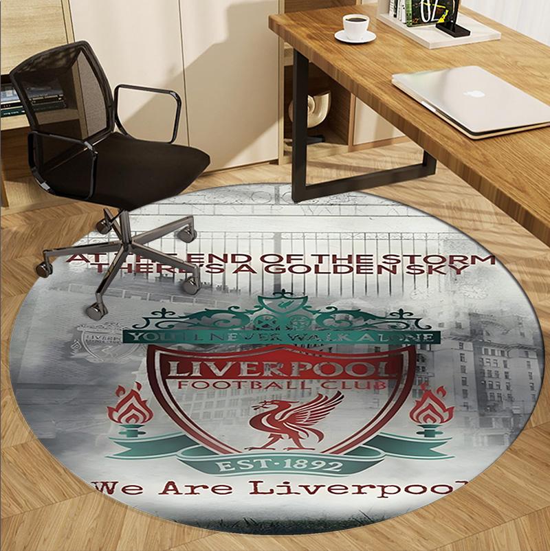 Kulatá rohožka se vzorem Liverpool F.C., Vnitřní/venkovní podložka, na piknik, do herny, ložnice, kanceláře, obývacího pokoje, Dekorativní koberec do domácnosti, Dárek k narozeninám