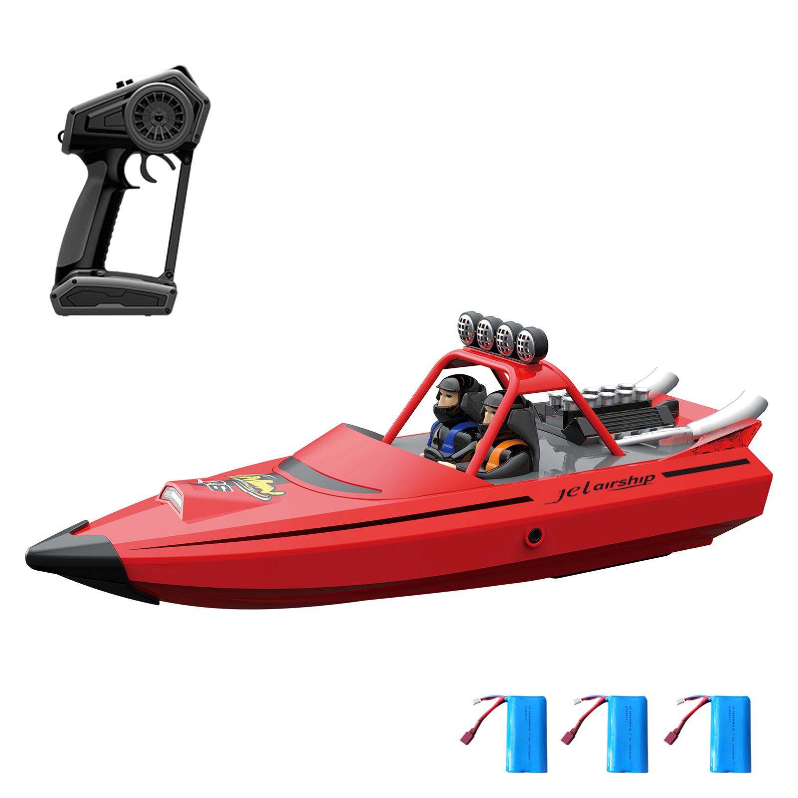 Barco de control remoto de 2,4 GHz, 28 km/h, barco de control remoto, juguete de regalo para niños, adultos, niños, batería baja 3 battery rojo