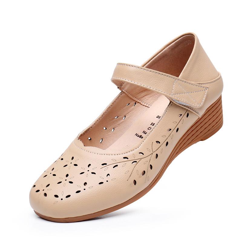 Mode GKTINOO 2025 Keilabsatzschuhe Sandalen aus echtem Leder Sommer Hohle Damen Sandalen Komfort Weiche Freizeitsandalen Große Größe