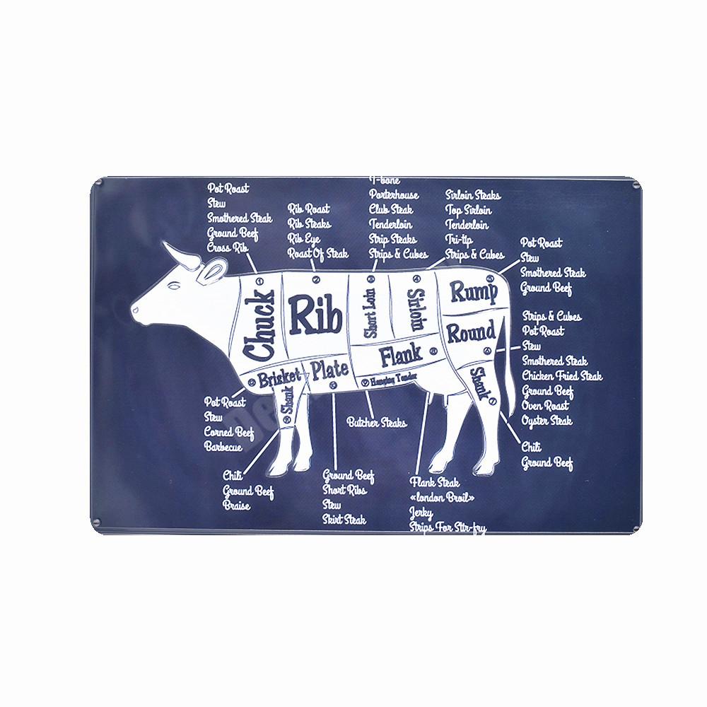 BUTCHER'S GUIDE Vintage Metall Zeichen Küche Dekorative Platten Plaque Cut Rindfleisch Pferd Huhn Schwein Poster Ente Wand Aufkleber N265