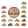 Decorative Wooden Door Sign Interchangeable Seasonal Welcome for Front Door, 12 Inch Round Wood Hanging Housewarming Gift For New Home with