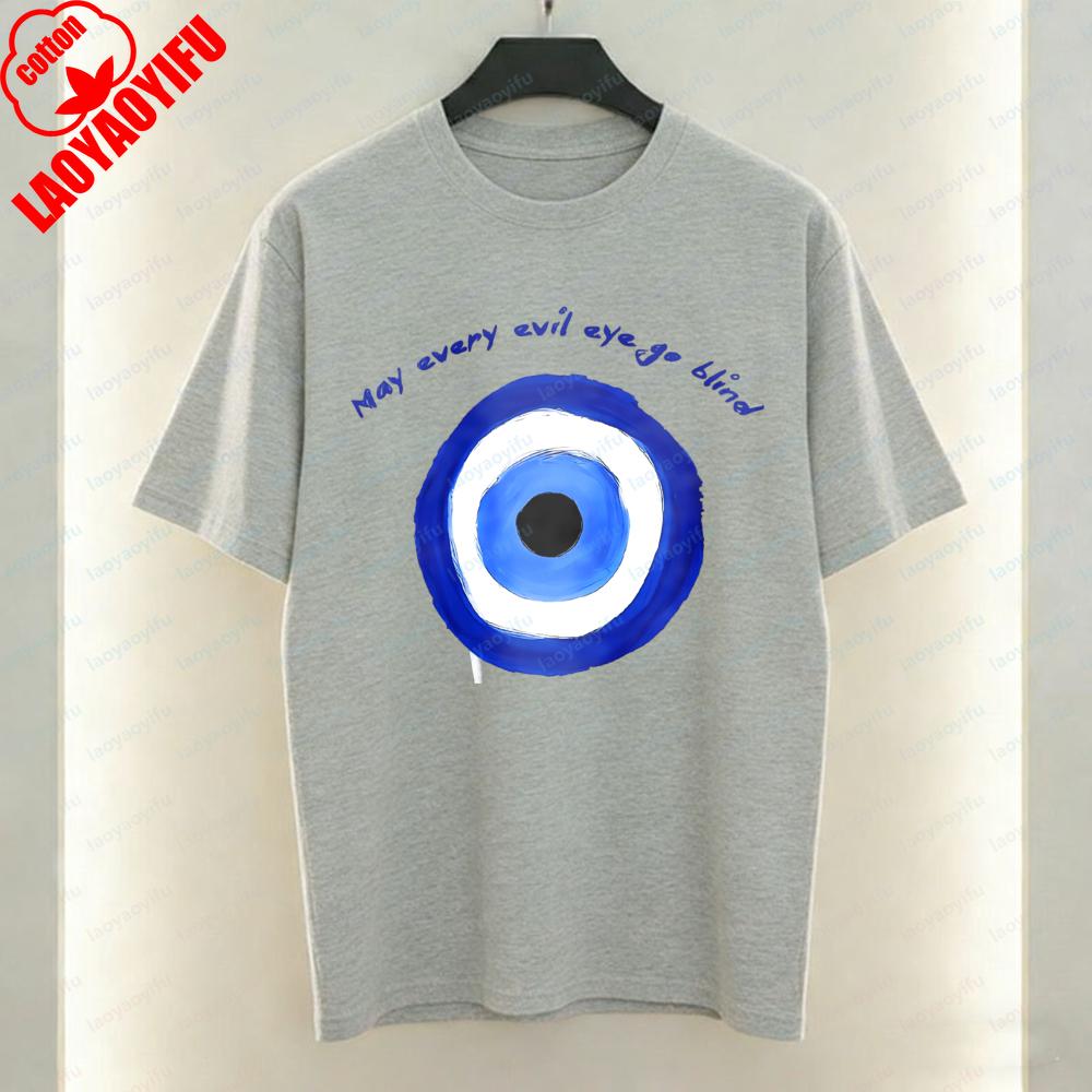 Evil Eye Protection Unisex TShirt Y2K Fashion Blue Unique Graphic TOPS Trendy Casual Style Cotton Tee Streetwear Unisexs Womens