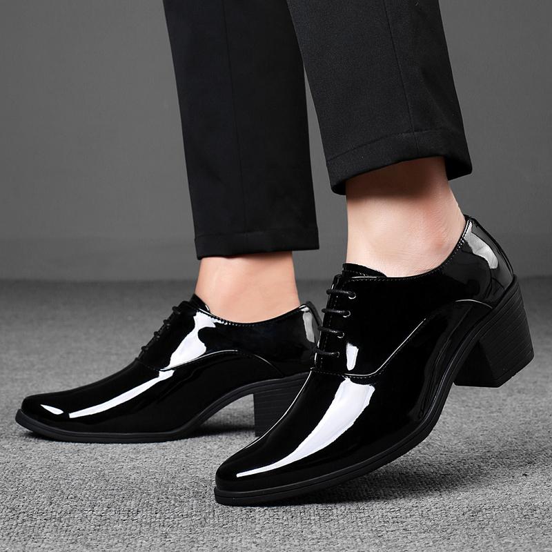 Men White Red High Heels Wingtip Black Leather Derby Wedding Dress Dance Business Formal Elevator Shoes Height Increase Shoes Plus Size