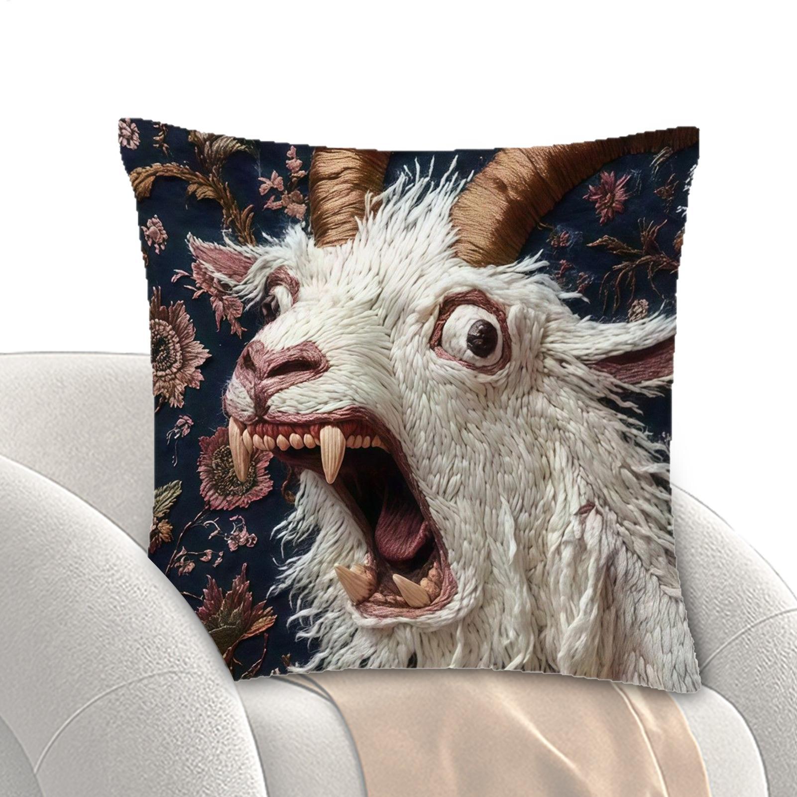 Pandara Jewelry Unisex Screaming Goat Pillowcase, 45X45cm, Home Sofa Embroidered Short Plush Cushion Cover, Warm Gift For The Family, 2D Printed