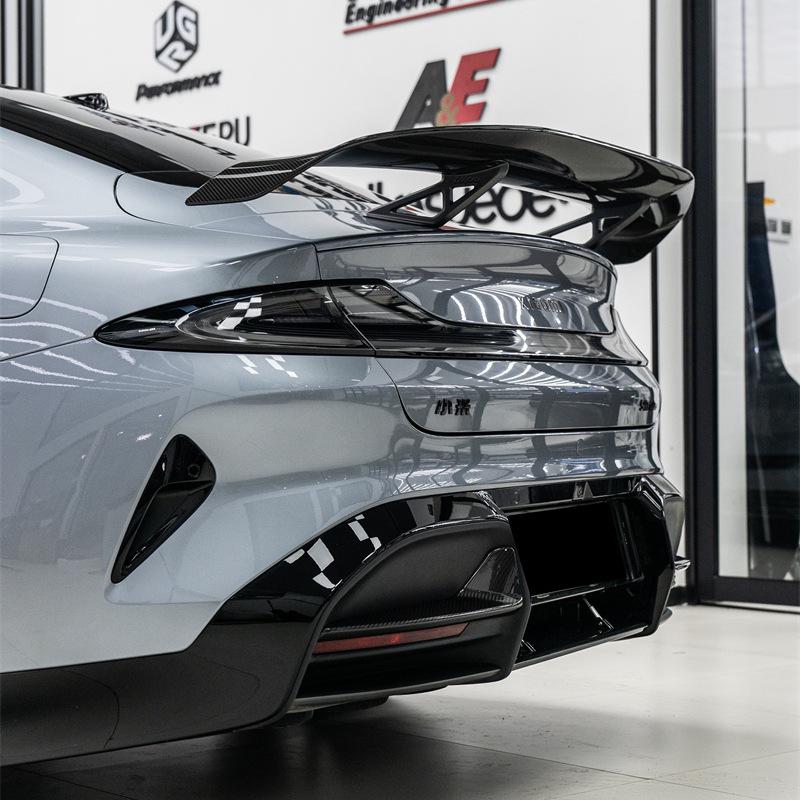 Compatible with Custom Carbon Fiber Front Splitter, Grooves, Electric Spoiler, & OEM Style Body Kit.