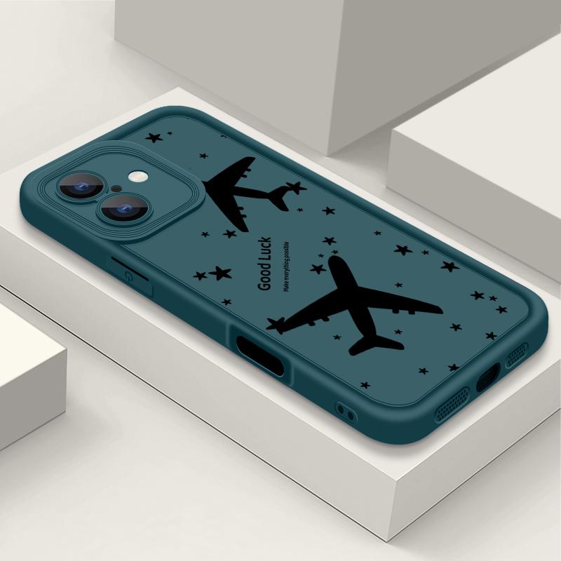 For iPhone 16 Pro 15 Pro Max 14 Plus 13 12 11 XR 8 Case Airplane Print Soft Silicone Shockproof Lens Protection TPU Matte Phone Shell Cover