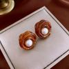 Maillard Coffee Retro Heart Hong Kong Style Versatile Stud Earrings - Niche Fashion Design
