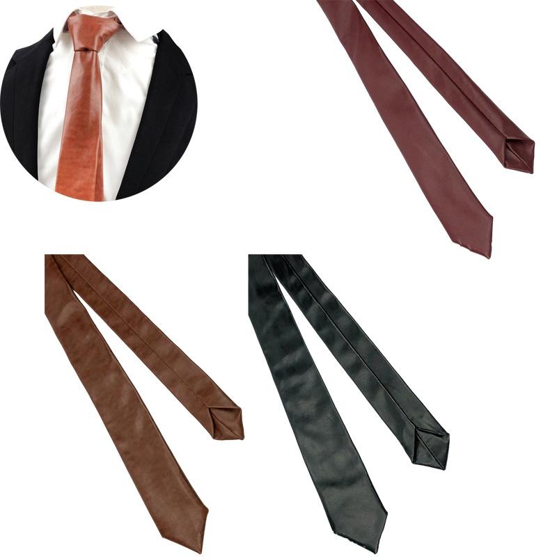 Herren Pu-Leder Krawatte Schmale Version 5,5 cm Breite Britischer Business-Stil Einfarbig