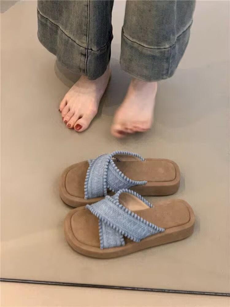 Ethnic Cool Slippers 2025 New Summer Vintage Woven Cross Bohemian Student Flat Roman Shoes