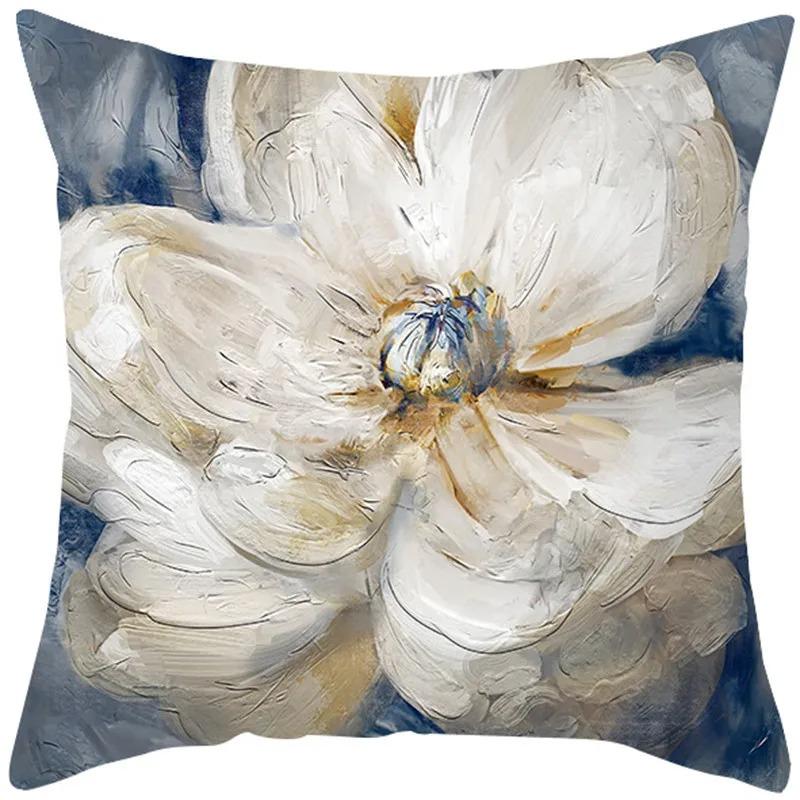 Blue Flower and Bird Print Decorative Pillowcase Living Room Office Ornaments Home Pillowcase
