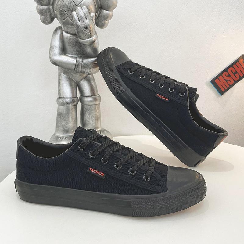 Spring and summer all-black canvas shoes casual shoes low-top flat-soled cloth shoes student sneakers teenager breathable