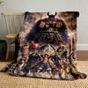 A powerful giant figure looms over a group of diverse, dynamic characters. for all seasons blanket lunch break throw gift