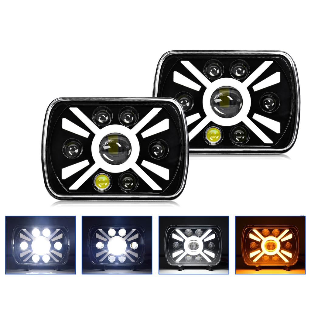 2PCS 7 Inch LED Headlights, 5x7   7x6   Rectangular LED Headlights with High Low Beam DRL Turn Signal Replacement for