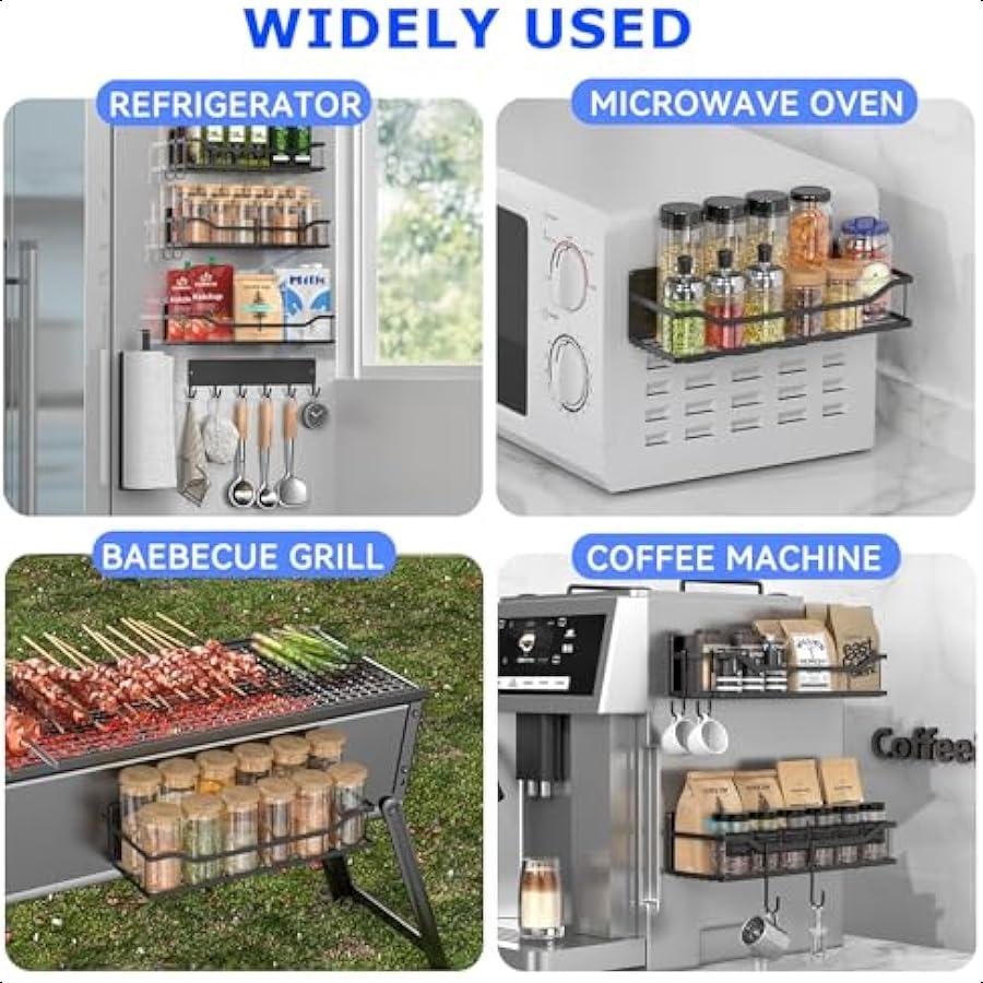 Magnetic Spice Rack for Refrigerator 5 Pack Metal Strong Magnetic Shelf for Oven Moveable Spice Organizer with Paper Towel Hold