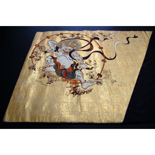 Japanese-style Kimono Table Runner with Obi (Sash) - Boxed and Wrapped, 120cm (Wind God and Thunder God) - Perfect as a Souvenir from Japan. Pre-wrapp