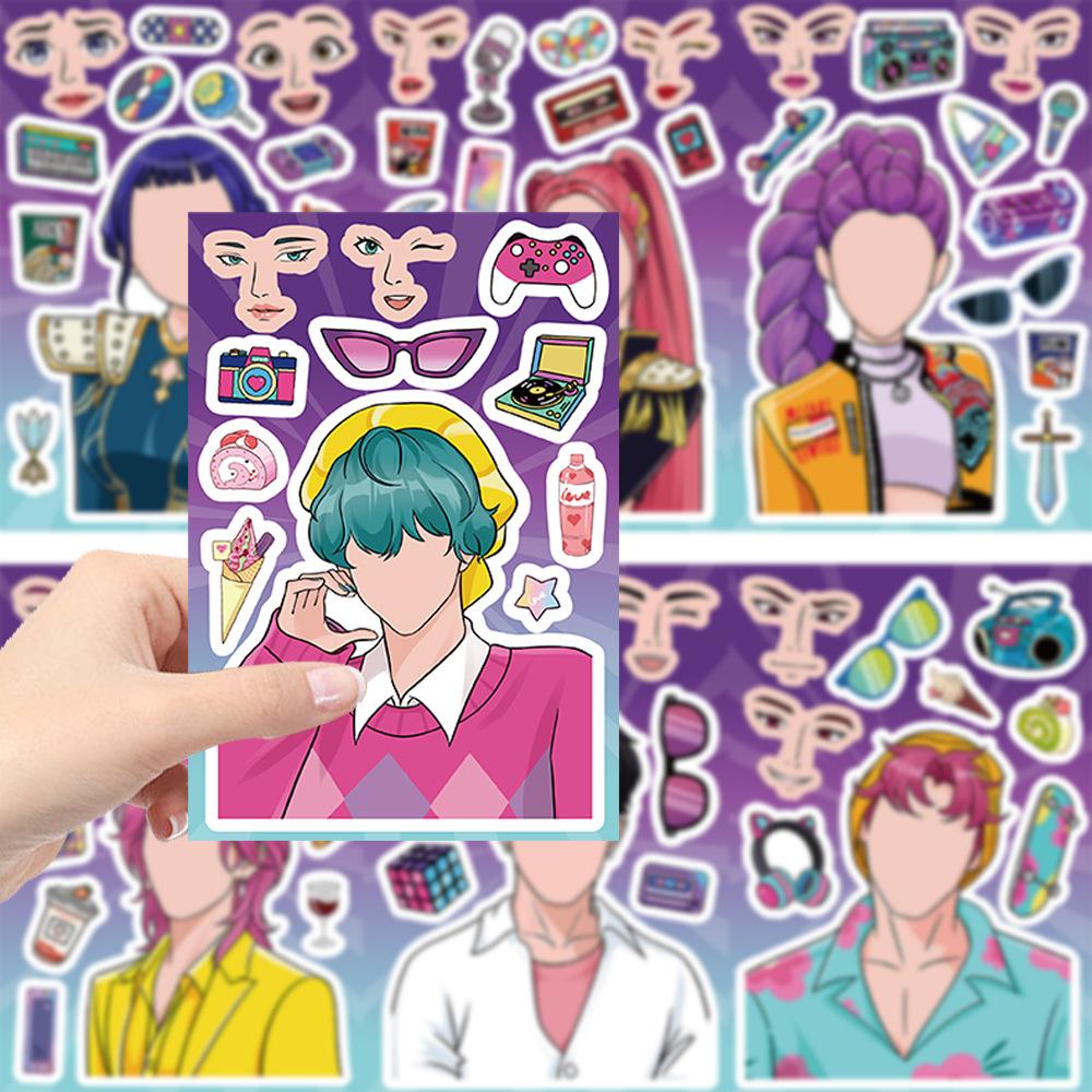 8/16/24PCS Cartoon K-POP Toy Puzzle Stickers Make a Face Stickers DIY Handicraft Stationery Waterproof Stickers