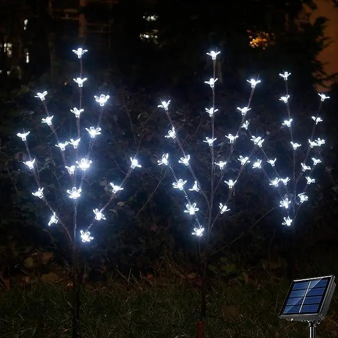 Solar Powered Garden Lights Outdoor Christmas Decoration Cherry Blossom Flower Tree Waterproof for Lawn Landscape SunLight
