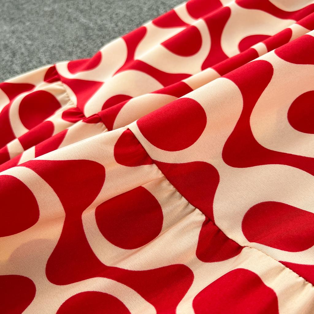 Květinový potisk Volné šaty s rozšířenými rukávy pro jaro/léto pro ženy Nové Prázdninové Volnočasové Temperamentní Dlouhé A-linie šaty