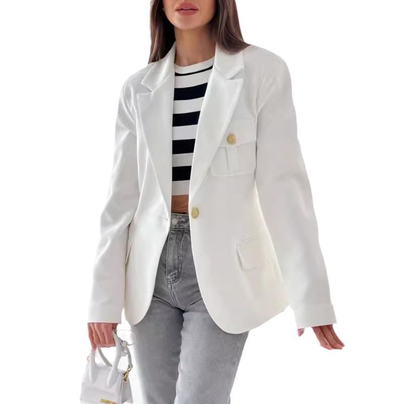 Blazer doppiopetto, Giacca da completo per l'ufficio, Capospalla sartoriale tinta unita slim fit, Giacca versatile Autunno Inverno Business Casual per Donna