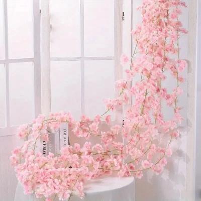 1pc Artificial Sakura Wall Hanging Vine, DIY Wreath Accessories, Wedding Home Office Arch Arrangement Decoration, Spring SummerR