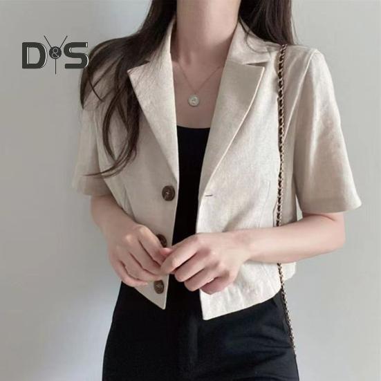 Ženy Letní oblek Kabát Klopa Krátký rukáv Jednořáskové Knoflíky Knoflík Krátký oblek Bunda Jednobarevný Volný střih Business Outwear