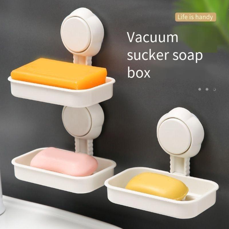 2pcs Suction Cup Soap Dish Soap Holders Wall Mounted Not Drilling Required Soap Box For Bathroom And Kitchen Soap Rack