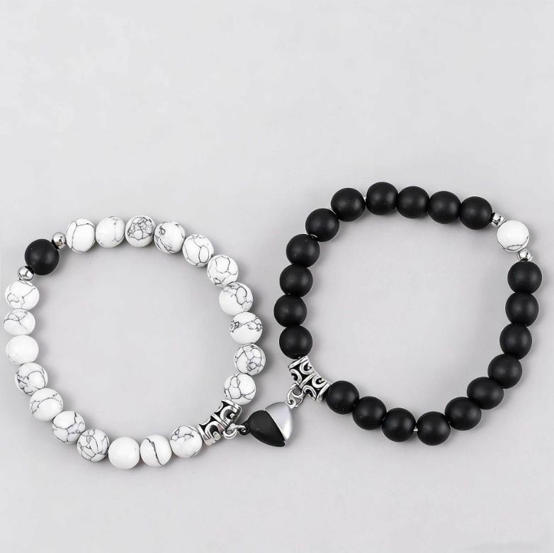 Magnetic Heart Couple Bracelets: Trendy Beaded Set for Women