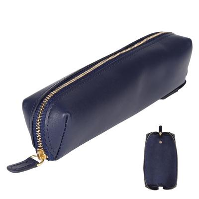 Estojo Lightex de Couro Genuíno de Vaca para Lápis Full pcase01, Plano, Couro 100% Curtido Vegetal, (Marinha)