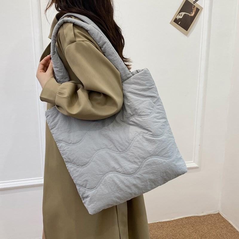 Soft waxy cotton tote bag Female commuter student class shoulder bag Lightweight nylon bag Solid color waterproof handbag