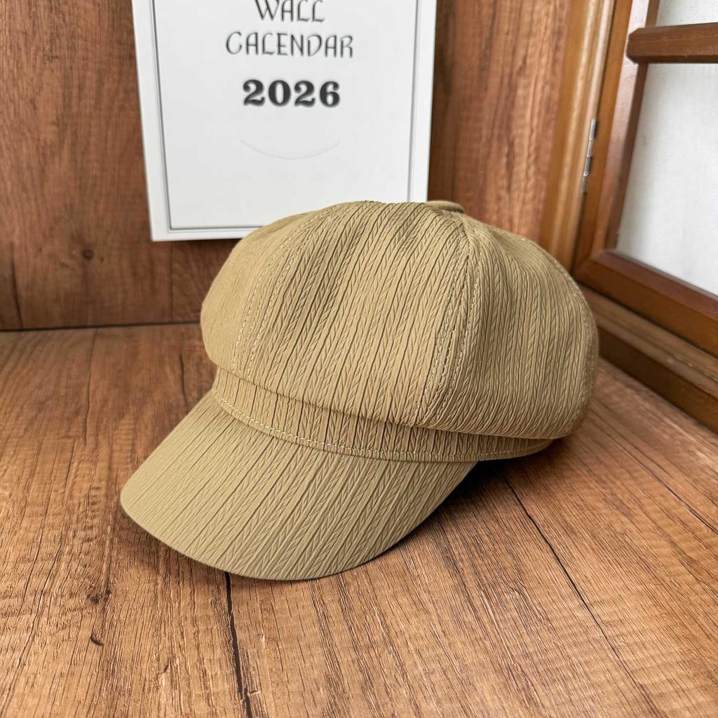 New Vertical Pleated Newsboy Hat Solid Color Versatile Octagonal Hat Breathable Lining Cheekbones Women's Visor Hat