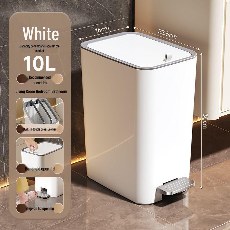 Large Foot-Pedal Bathroom Trash Can with Lid - Odor-Proof and Narrow Design for Home, Kitchen, Bedroom, or Living Room.