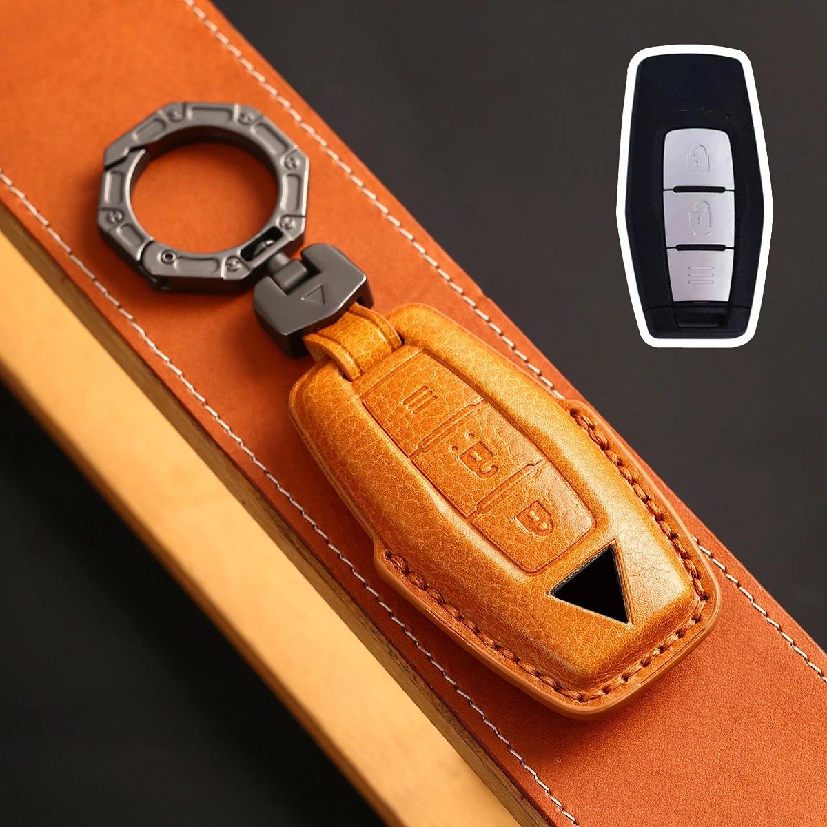 

2/3/4 Bottons Leather Car Smart Key Fob Case Keychain For Mitsubishi Outlander Remote Key Cover Shell Accessories