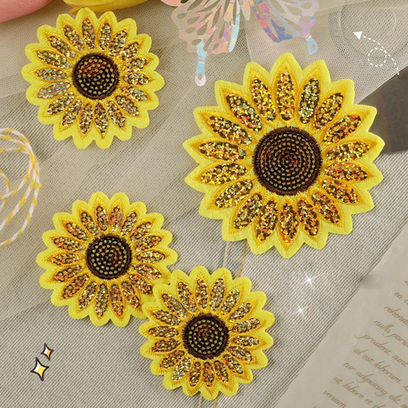 10 Piece Sunflower Embroidery Sequin Patch Repair Clothes Badges Clothing Decoration Accessories