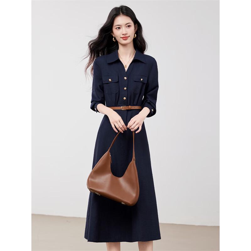 Women's Shirt Collar A-Line Midi Dress